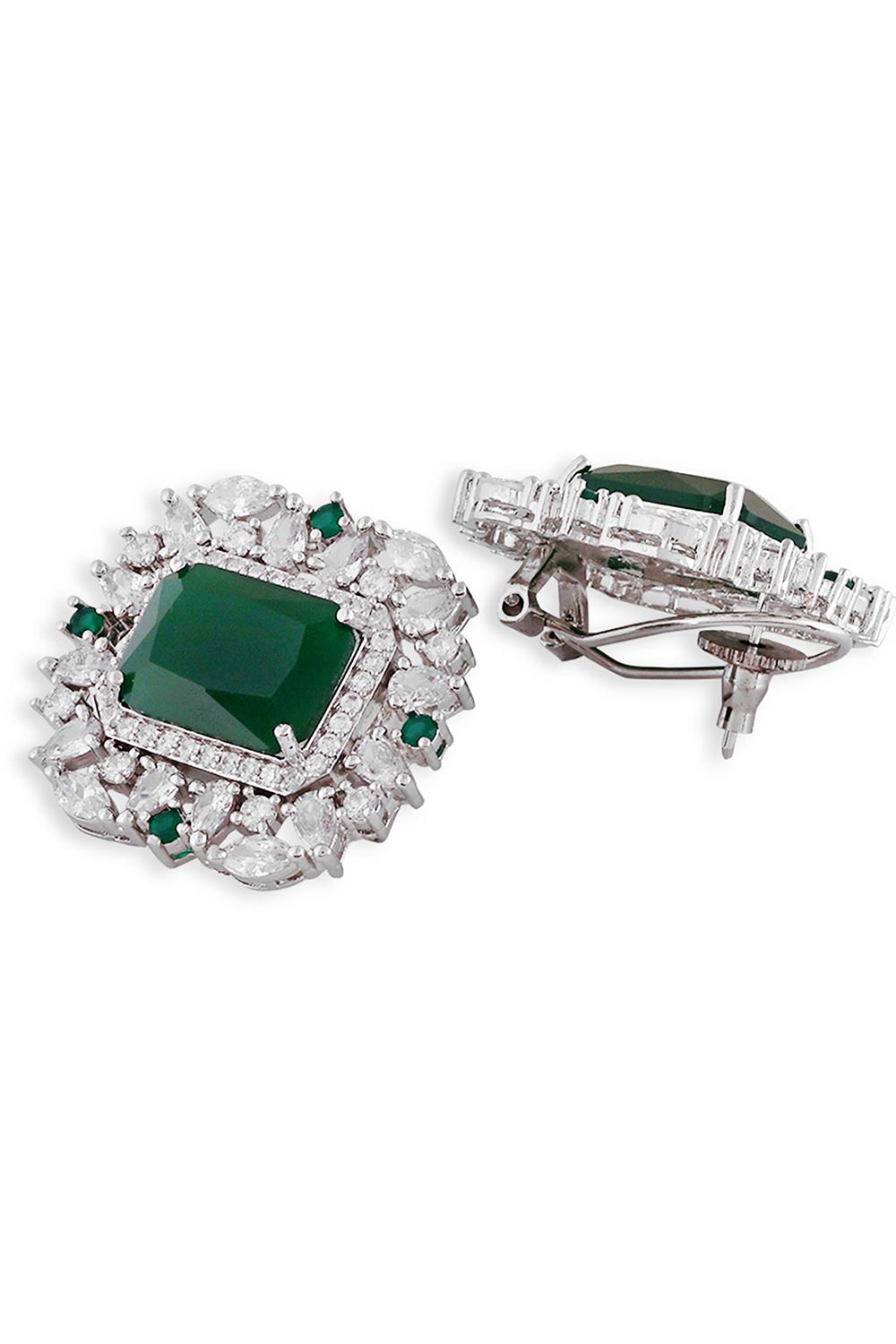 Silver Plated Emerald American Diamond Stud