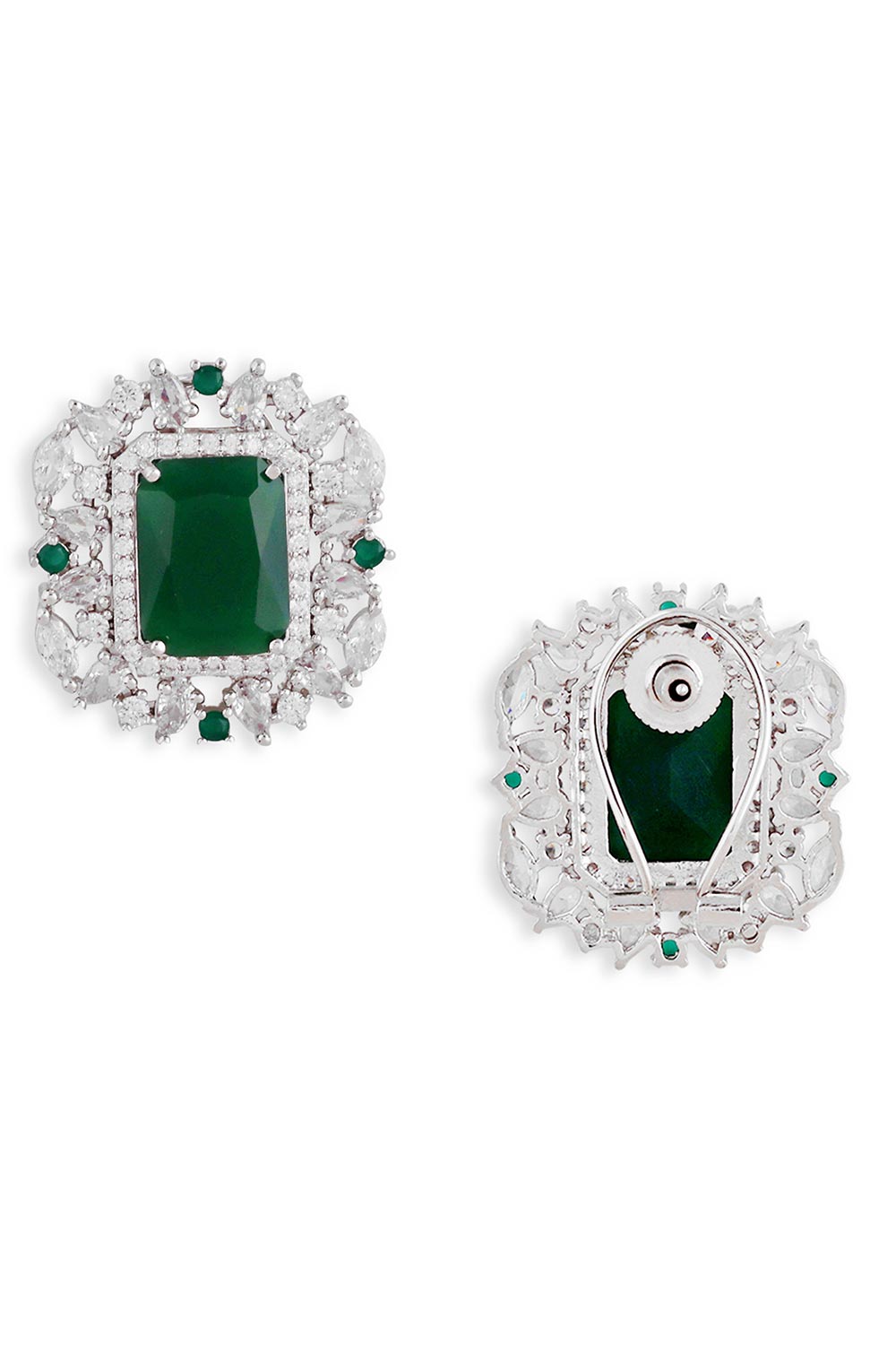 Silver Plated Emerald American Diamond Stud