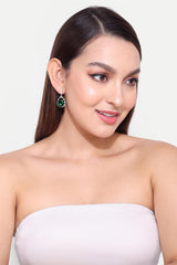 Silver Plated Emerald CZ Tear Drop Earring