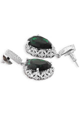 Silver Plated Emerald CZ Tear Drop Earring