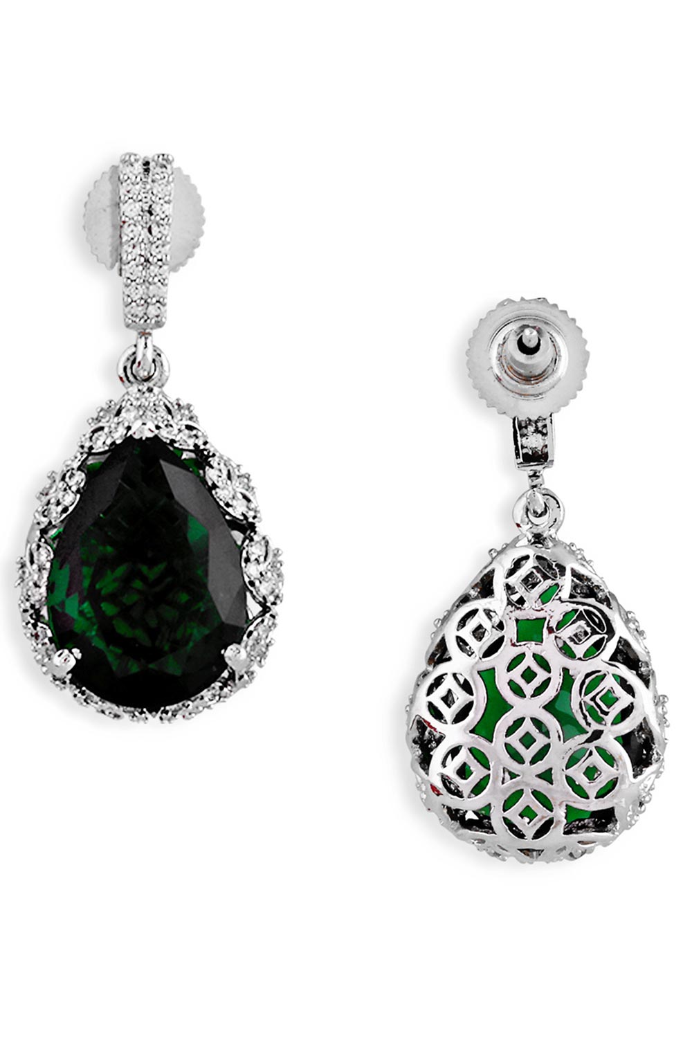 Silver Plated Emerald CZ Tear Drop Earring