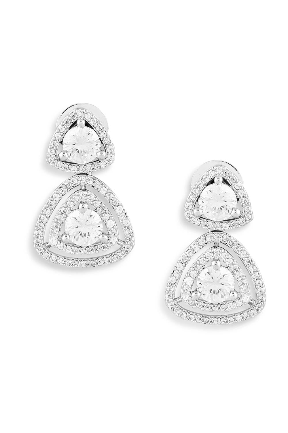 Silver Plated Trillion American Diamond Stud Earring