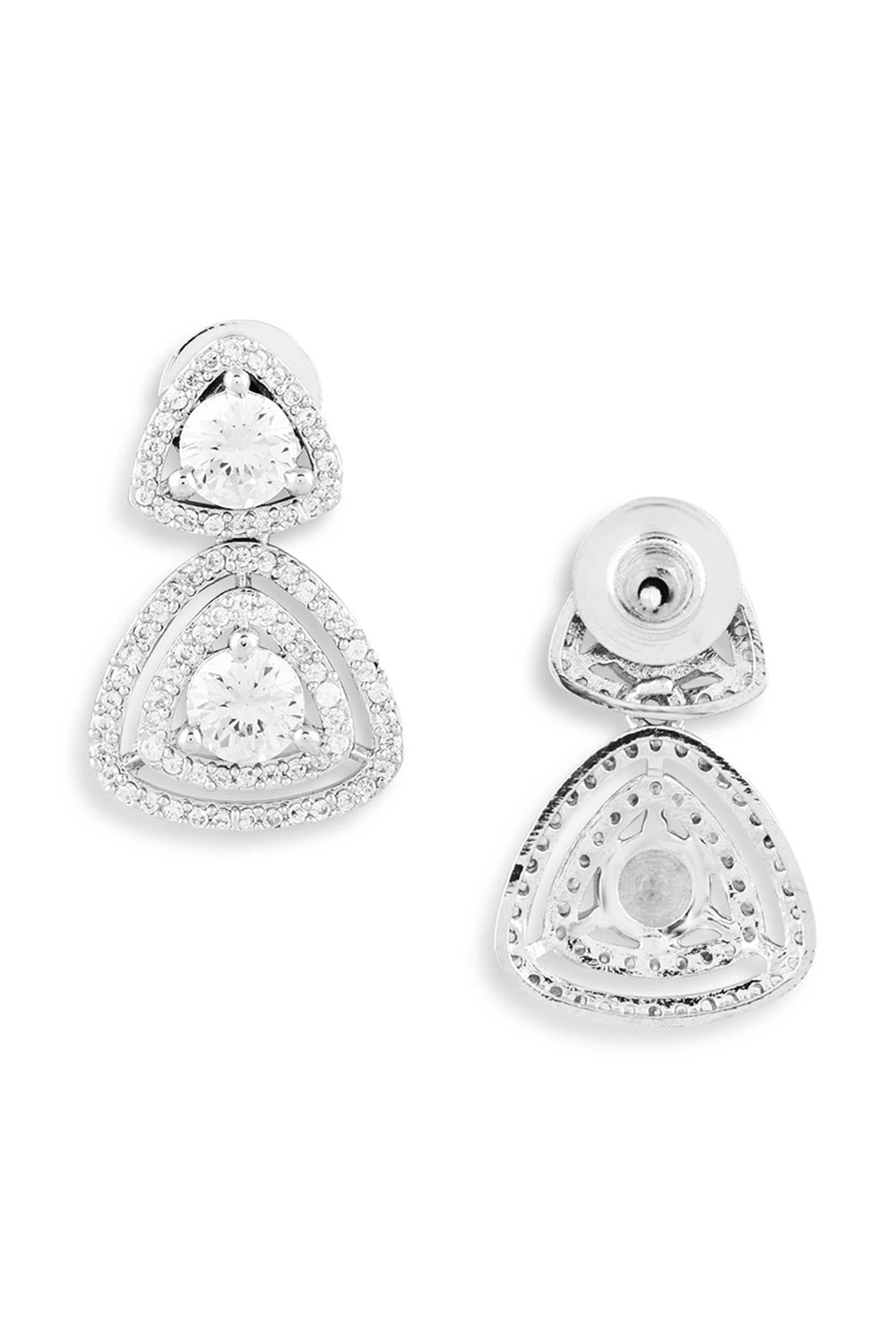 Silver Plated Trillion American Diamond Stud Earring