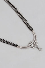 Silver Plated American Diamond And Black Beaded Mangalsutra