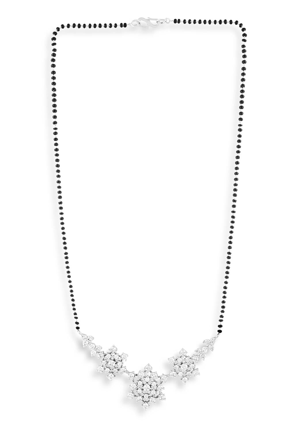 Silver Plated Black Beaded American Diamond Mangalsutra