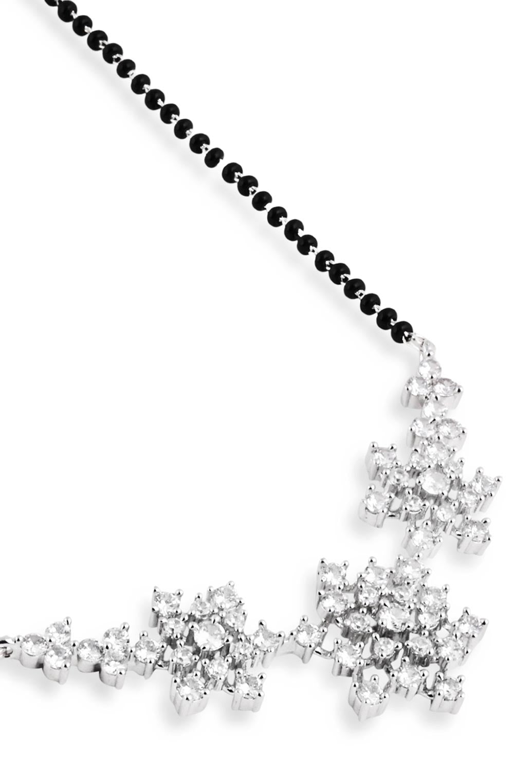 Silver Plated Black Beaded American Diamond Mangalsutra