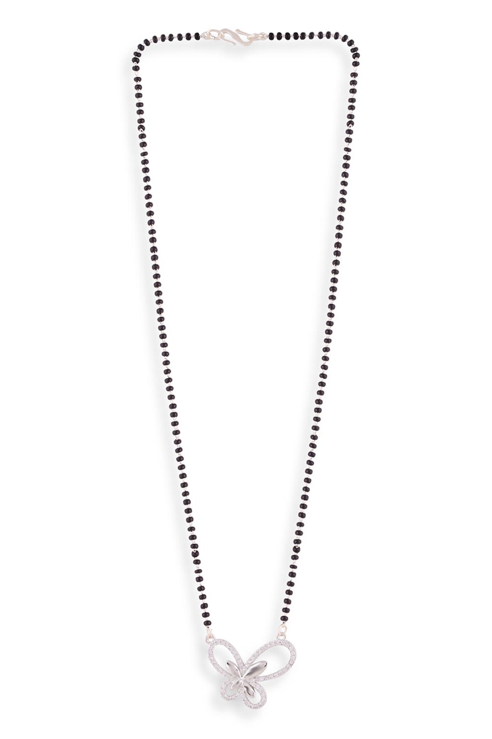 Silver Plated Black Beaded American Diamond Mangalsutra