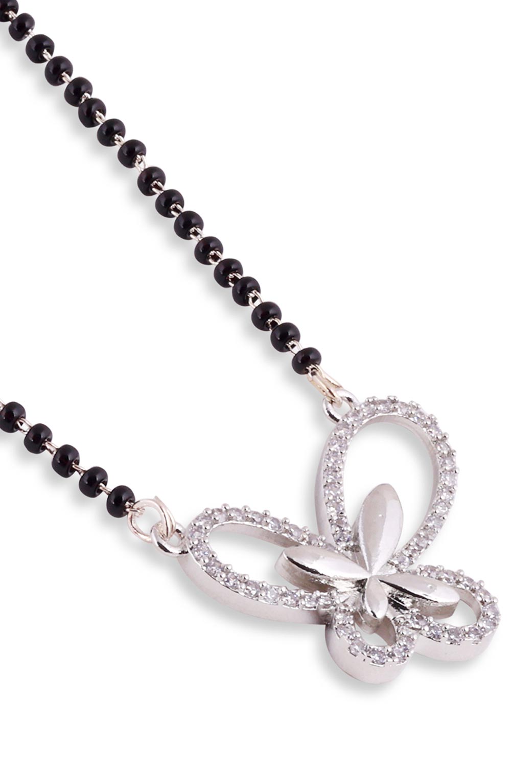 Silver Plated Black Beaded American Diamond Mangalsutra