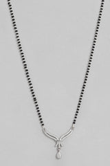 Silver Plated American Diamond And Black Beaded Mangalsutra