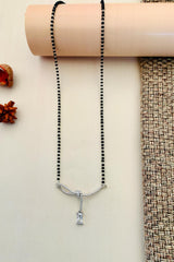 Silver Plated American Diamond And Black Beaded Mangalsutra