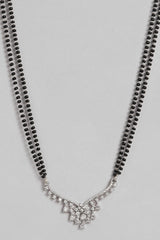 Long Silver Plated American Diamond And Black Beaded Mangalsutra