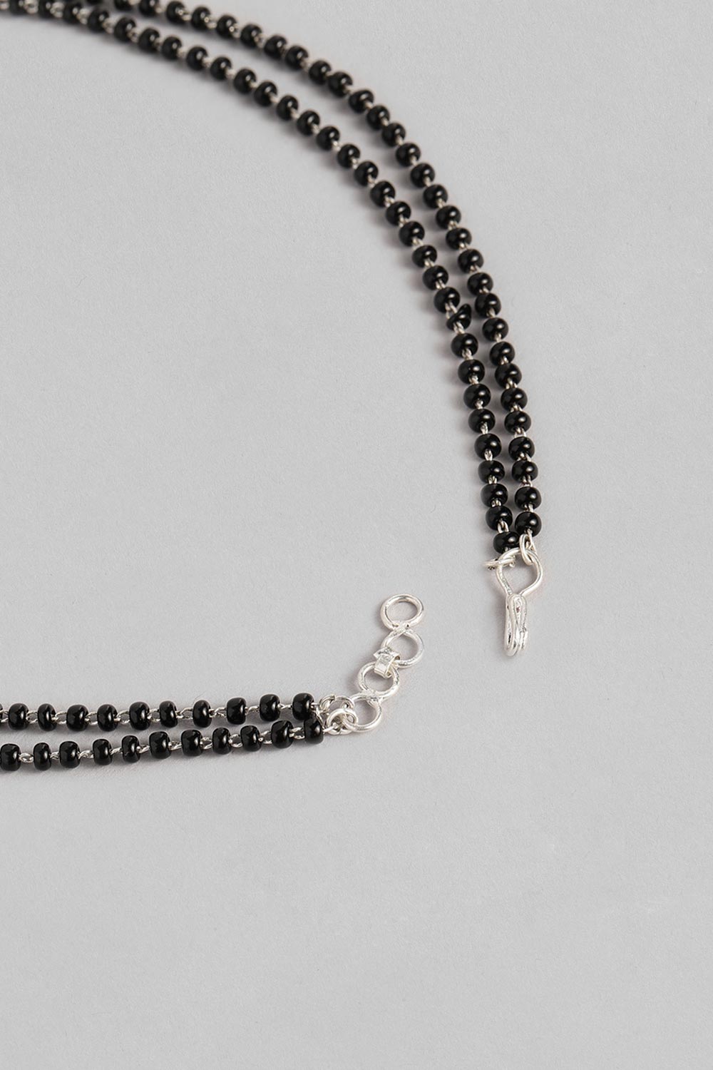 Long Silver Plated American Diamond And Black Beaded Mangalsutra