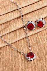 Ruby Silver American Diamond Chain With Pair Of Earrings