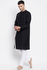 Men's Pure Cotton Solid Sherwani Kurta Top In Black