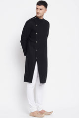 Men's Pure Cotton Solid Sherwani Kurta Top In Black