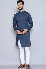 Men's Blue Cotton Solid Long Kurta