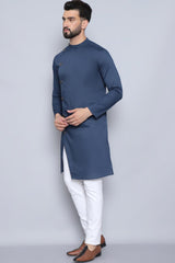 Men's Blue Cotton Solid Long Kurta