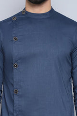 Men's Blue Cotton Solid Long Kurta