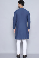 Men's Grey Cotton Solid Long Kurta