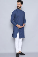 Men's Grey Cotton Solid Long Kurta