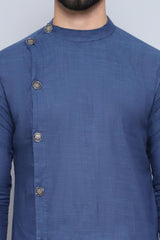 Men's Grey Cotton Solid Long Kurta