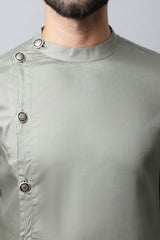 Men's Light Green Solid Full Sleeve Long Kurta Top