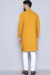 Men's Yellow Cotton Solid Long Kurta