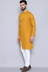 Men's Yellow Cotton Solid Long Kurta