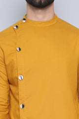 Men's Yellow Cotton Solid Long Kurta