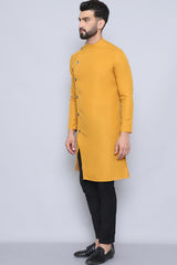 Men's Yellow Cotton Solid Long Kurta