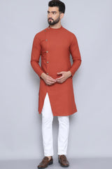 Men's Rust Cotton Solid Long Kurta