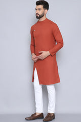 Men's Rust Cotton Solid Long Kurta