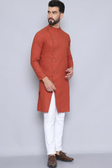 Men's Rust Cotton Solid Long Kurta