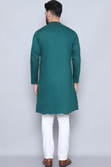 Men's Green Cotton Solid Long Kurta