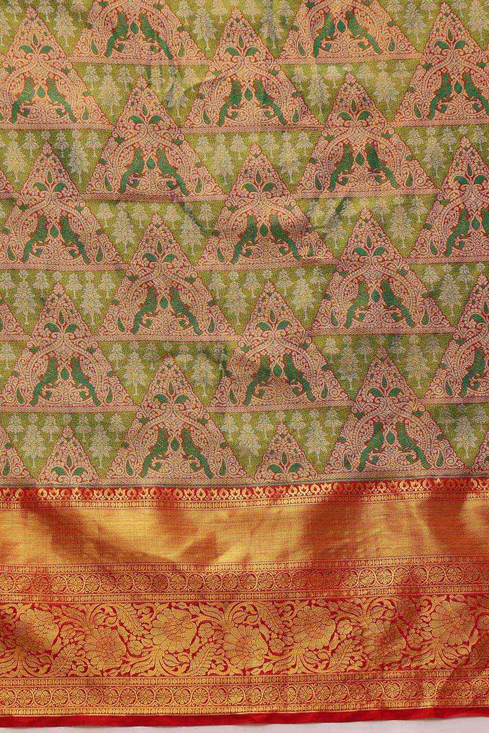 Green/Red Pure Silk Woven Design Banarasi Saree