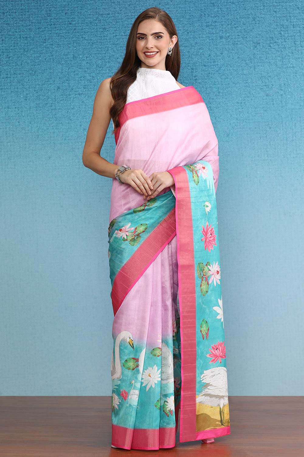 Oversized Animal Printed Zari Border Silk Saree