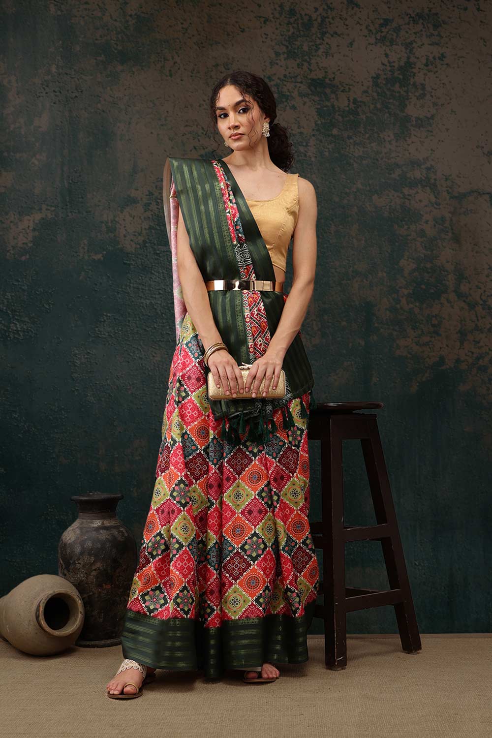 Multicolor Soft Silk Digital Print With Zari Woven Saree