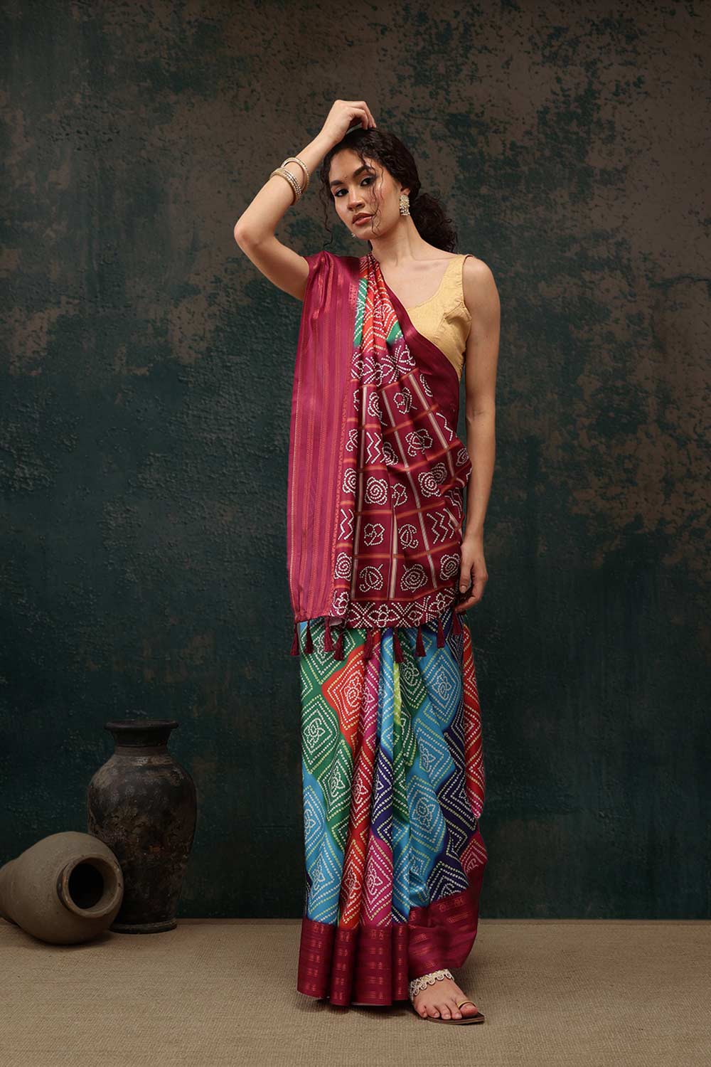 Multicolor Soft Silk Digital Print With Zari Woven Saree