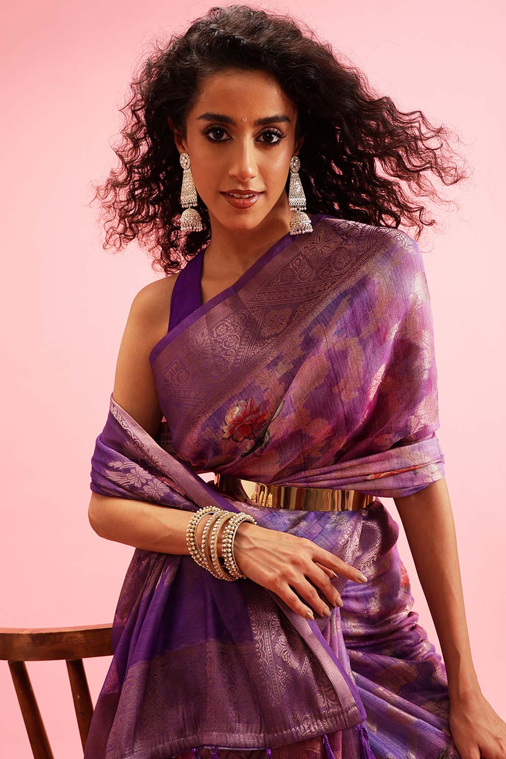 Lavender Cotton Digital Print Banarasi Saree