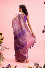 Lavender Cotton Digital Print Banarasi Saree