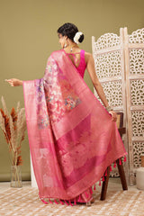 Pink Cotton Digital Print Banarasi Saree