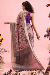 Lavender Cotton Digital Print Banarasi Saree