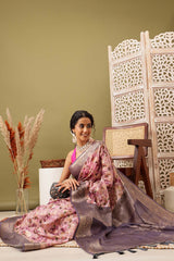 Pink Cotton Digital Print Banarasi Saree