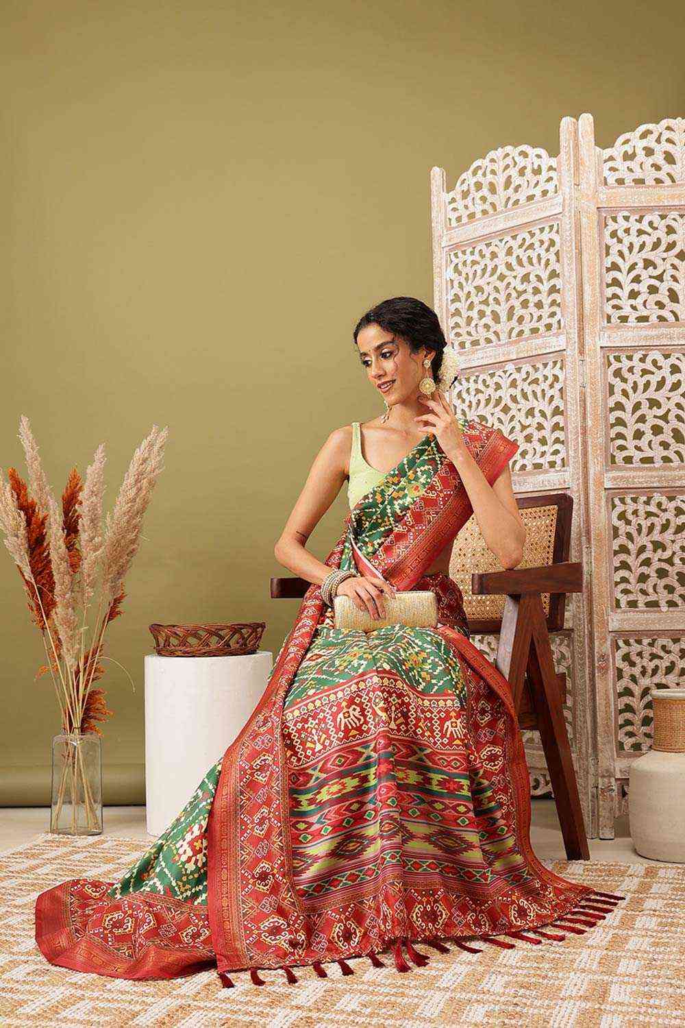 Green Soft Silk Digital Print Pochampally Saree