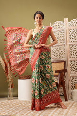 Green Soft Silk Digital Print Pochampally Saree