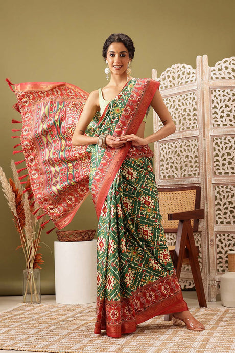 Green Soft Silk Digital Print Pochampally Saree