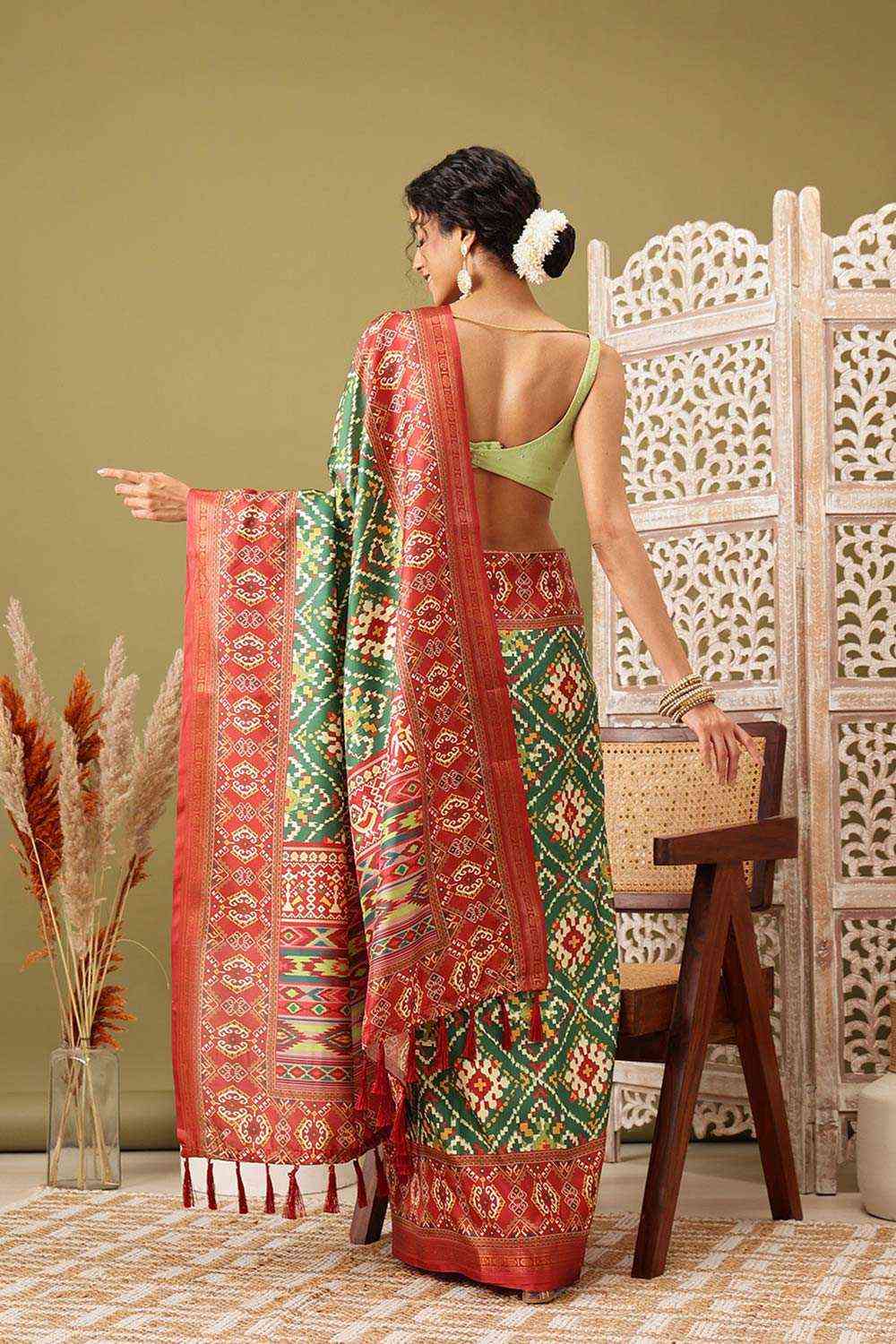 Green Soft Silk Digital Print Pochampally Saree