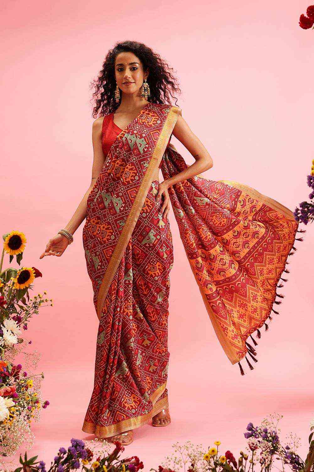 Maroon Soft Silk Digital Print Pochampally Saree