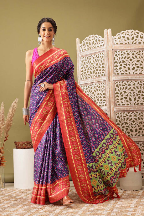 Royal Blue Soft Silk Digital Print Pochampally Saree