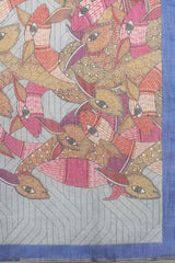 Grey Cotton Zari Tissue Printed Saree